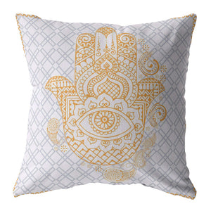 16” Gold Gray Hamsa Indoor Outdoor Throw Pillow