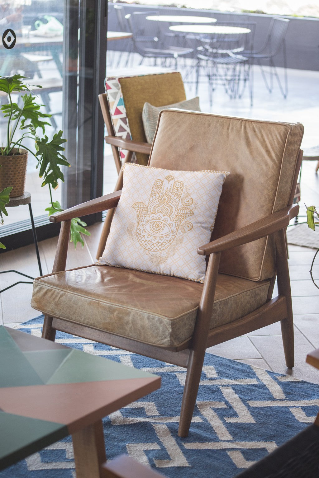 16” Gold White Hamsa Indoor Outdoor Throw Pillow