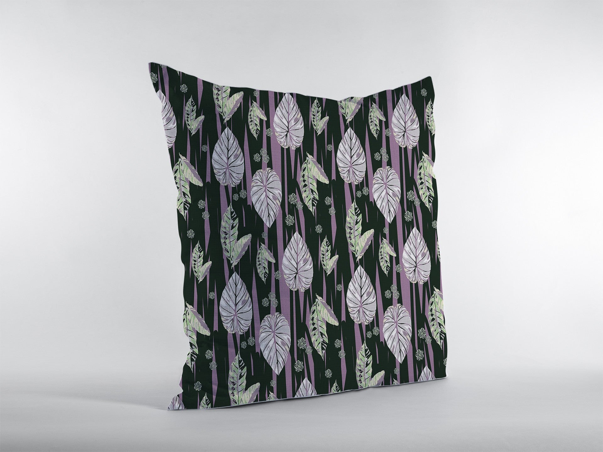 18” Black Purple Fall Leaves Indoor Outdoor Throw Pillow