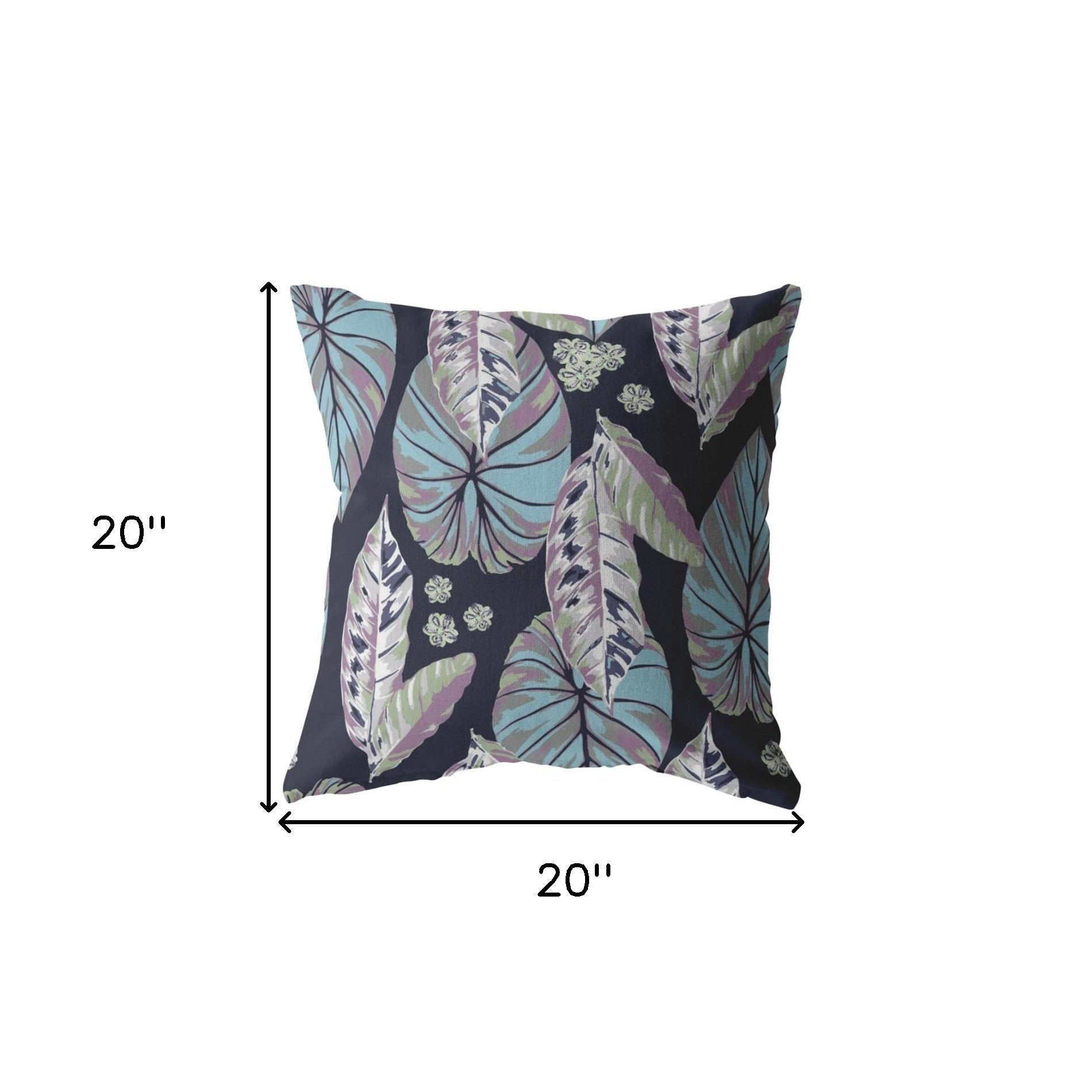 18” Blue Purple Tropical Leaf Indoor Outdoor Throw Pillow