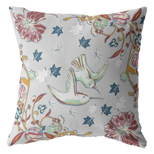 18" Gray Bird Zippered Indoor Outdoor Throw Pillow