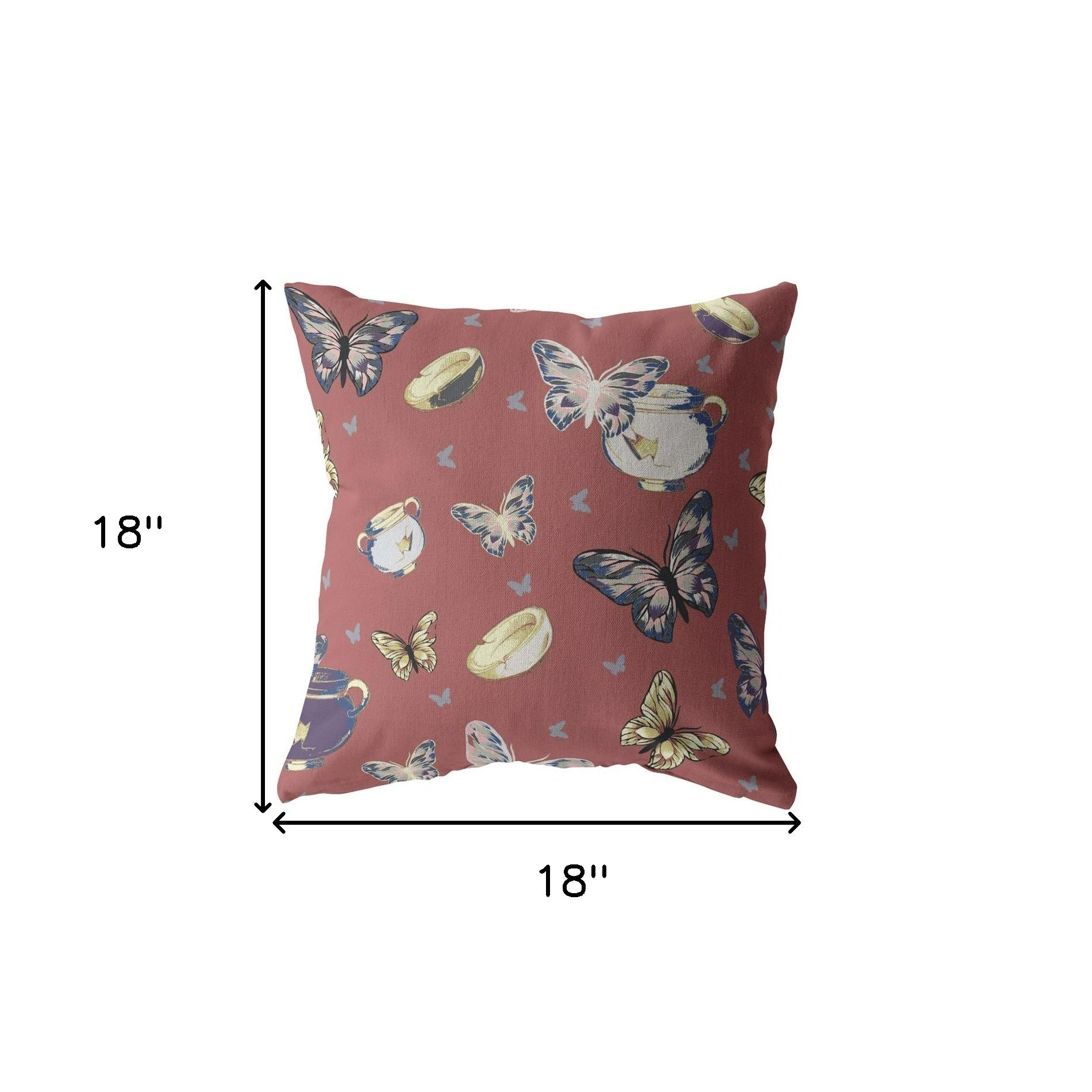 20" Copper Rose Butterflies Indoor Outdoor Zippered Throw Pillow
