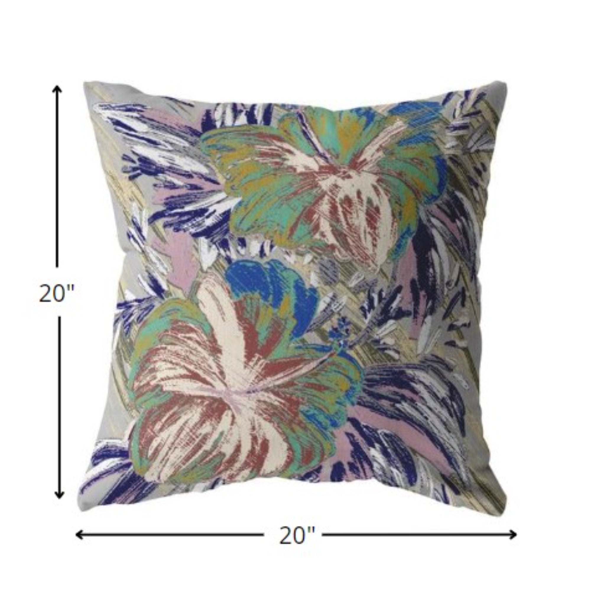 18” Lilac Green Hibiscus Indoor Outdoor Zippered Throw Pillow