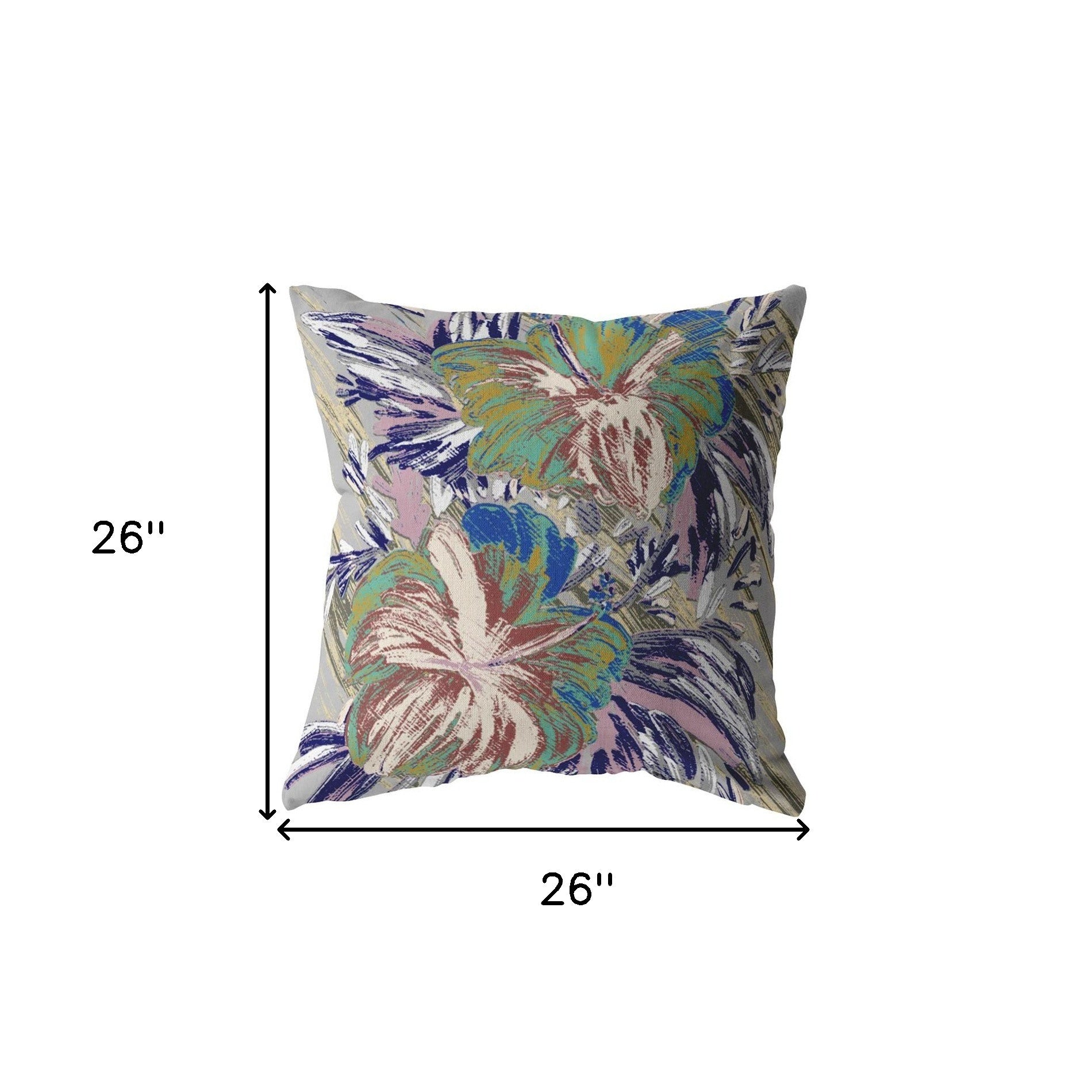 18” Lilac Green Hibiscus Indoor Outdoor Zippered Throw Pillow