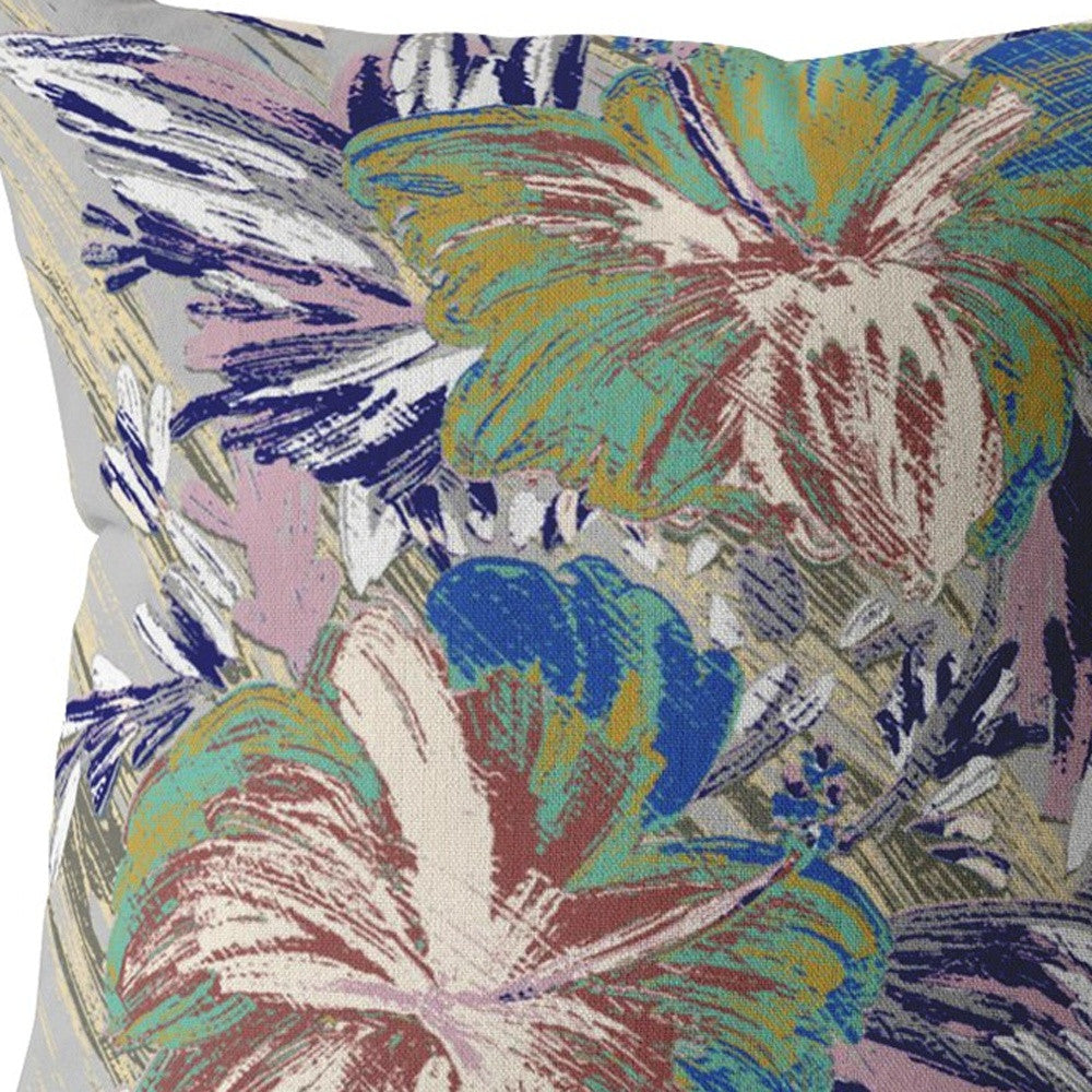 18” Lilac Green Hibiscus Indoor Outdoor Zippered Throw Pillow