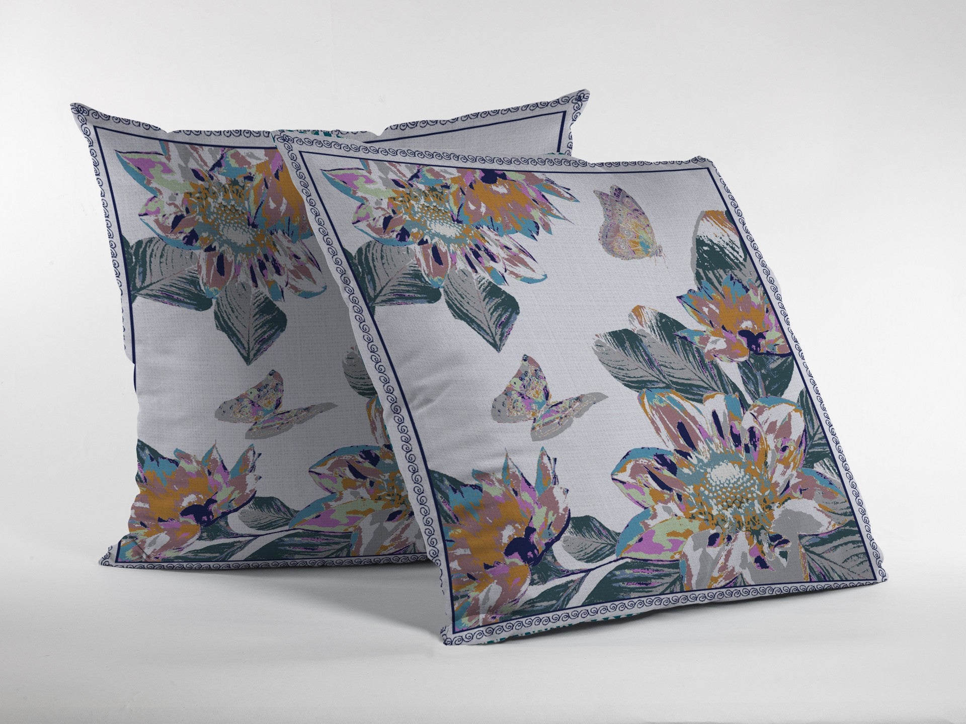 18” Pink White Butterfly Indoor Outdoor Zippered Throw Pillow