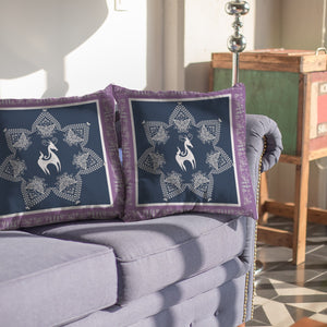 18” Navy Purple Horse Indoor Outdoor Zippered Throw Pillow