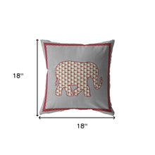 18” Red Gray Elephant Indoor Outdoor Zippered Throw Pillow