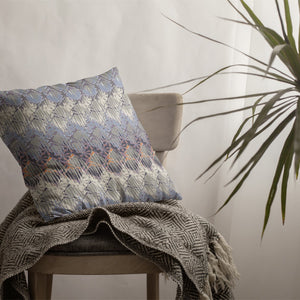 16” Blue Gray Hatch Indoor Outdoor Zippered Throw Pillow