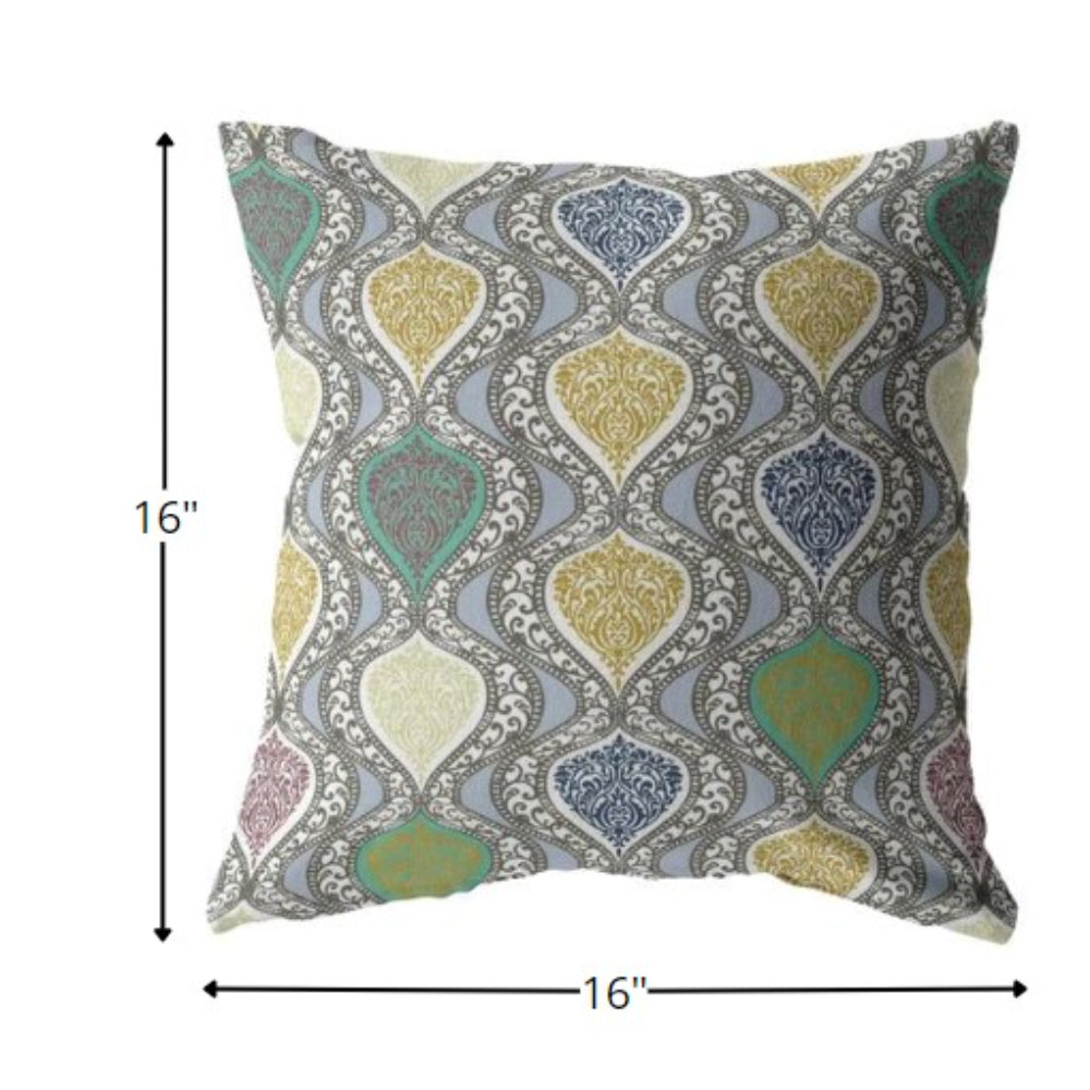 16” Gray Gold Ogee Indoor Outdoor Zippered Throw Pillow