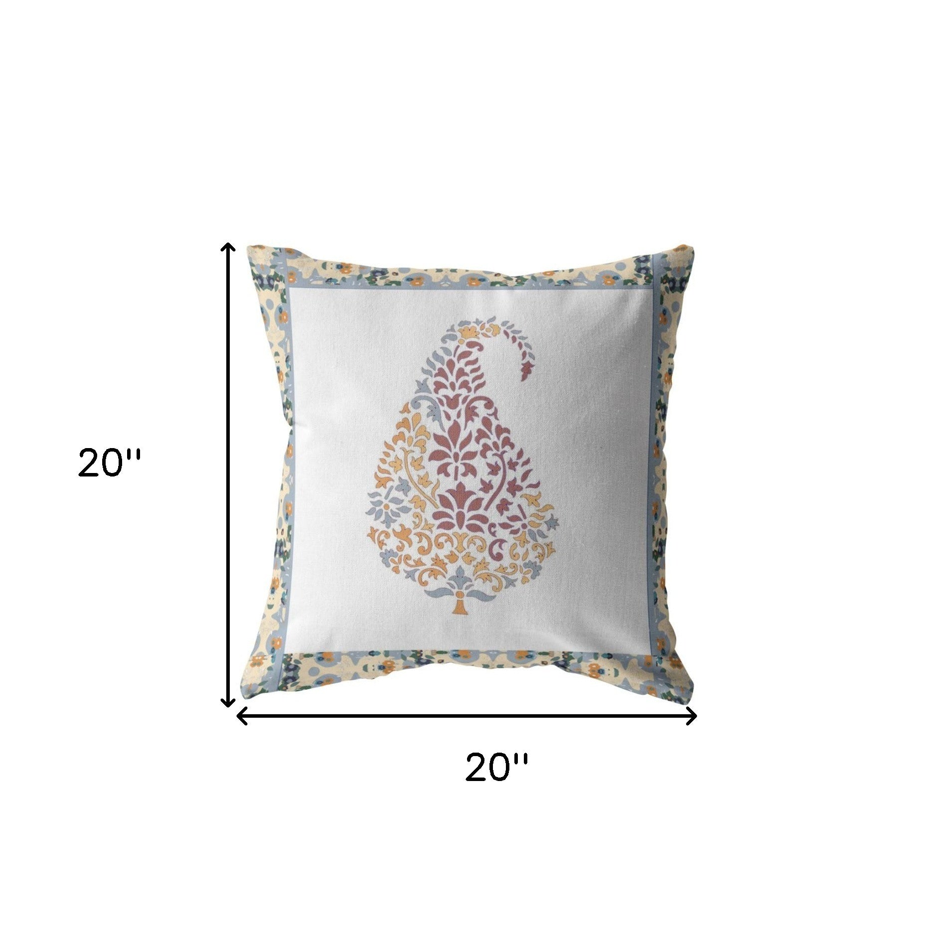 18” Red White Paisley Indoor Outdoor Zippered Throw Pillow