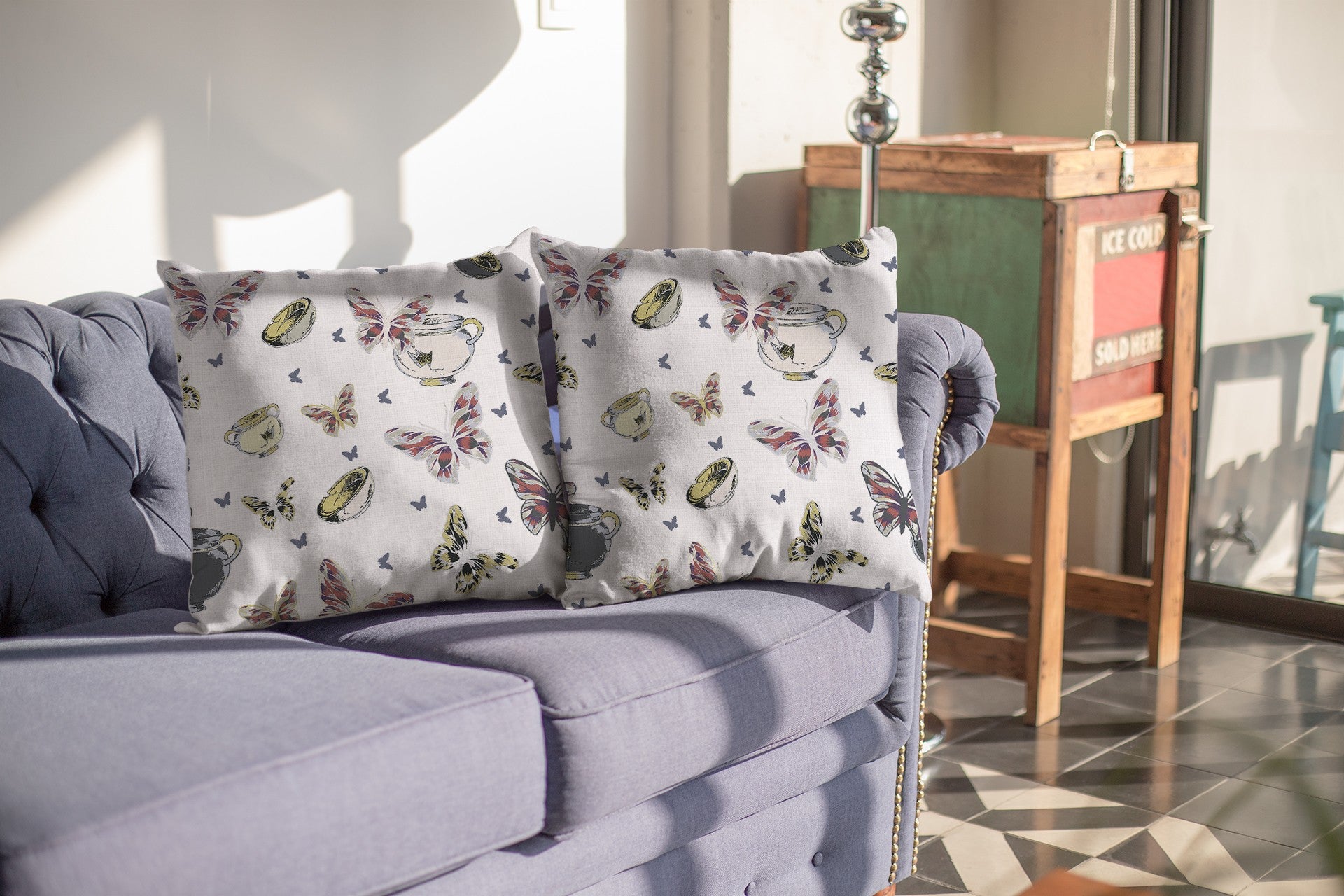 16" White Butterflies Decorative Suede Throw Pillow