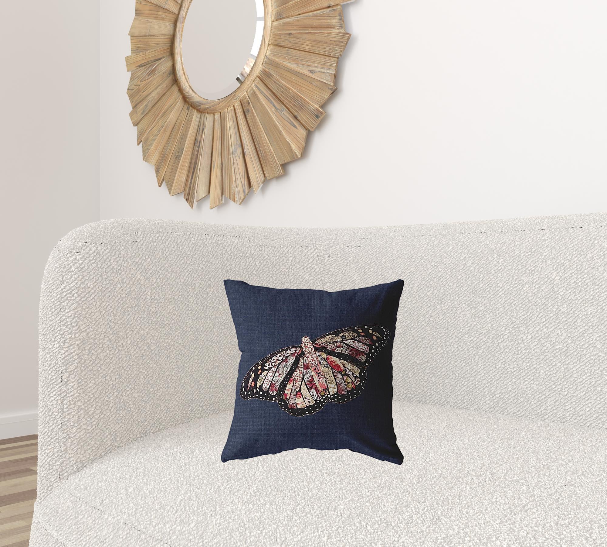 16" Denim Blue Butterfly Suede Throw Pillow