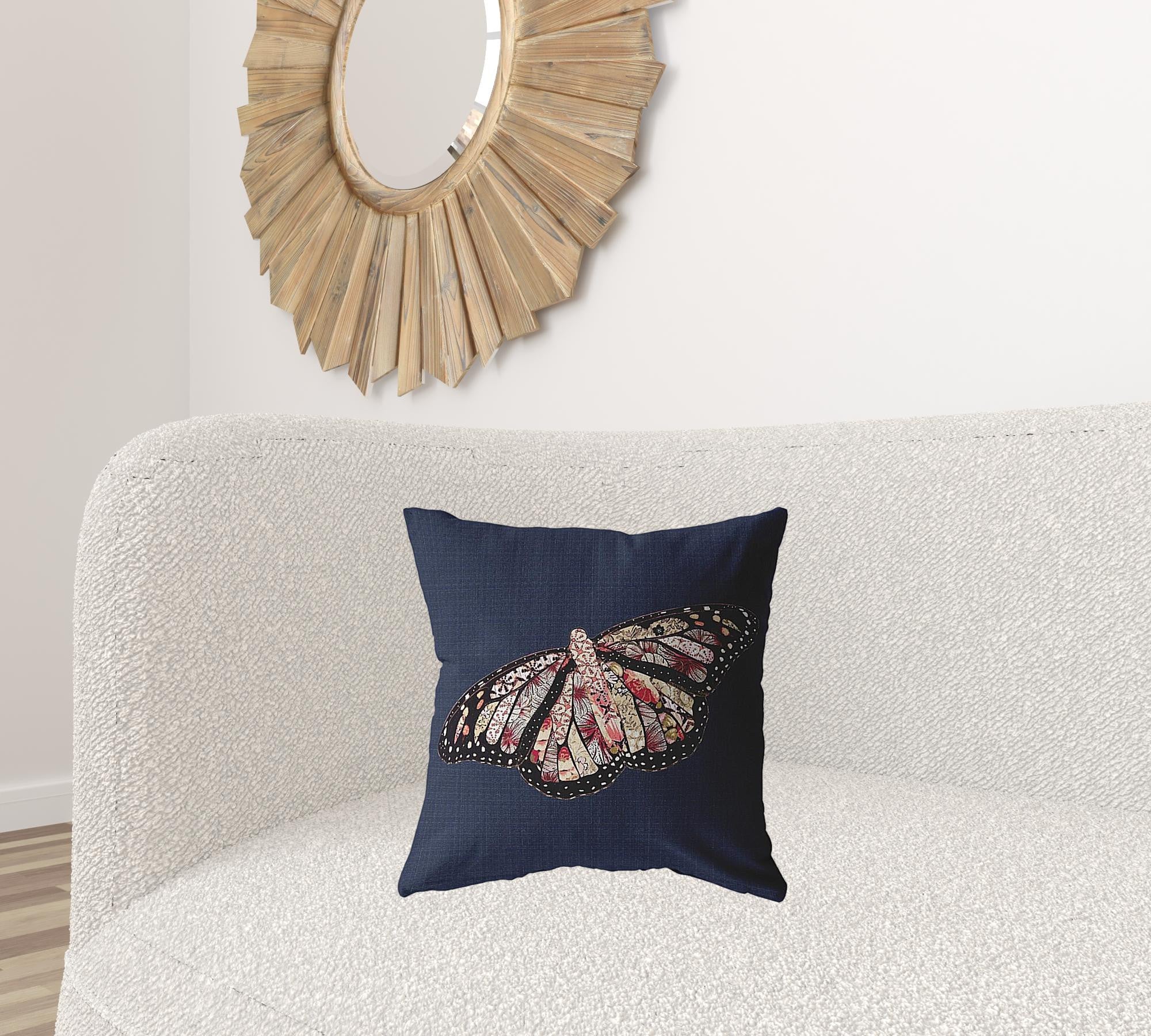 18" Denim Blue Butterfly Suede Throw Pillow