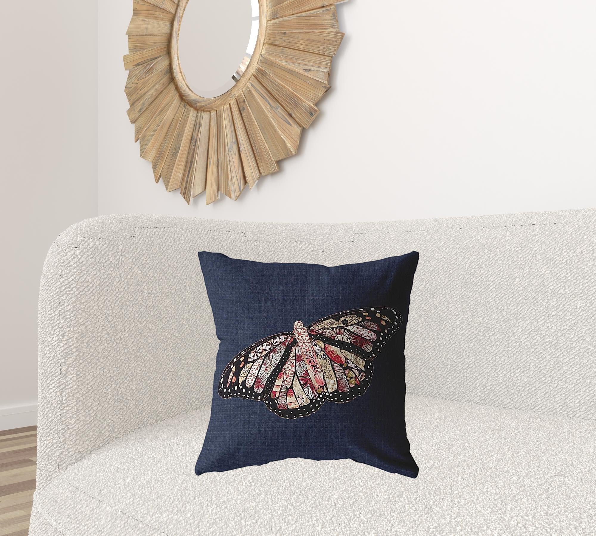 18" Denim Blue Butterfly Suede Throw Pillow