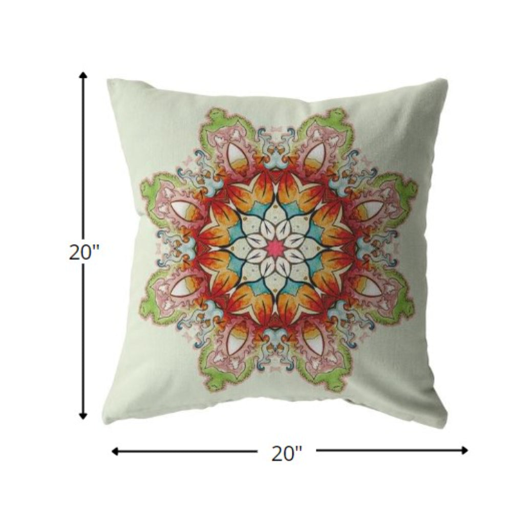18" Orange Green Mandala Decorative Suede Throw Pillow