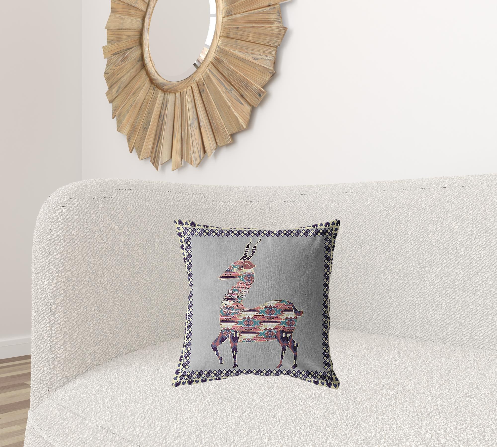 18" Purple Cream Boho Deer Suede Throw Pillow