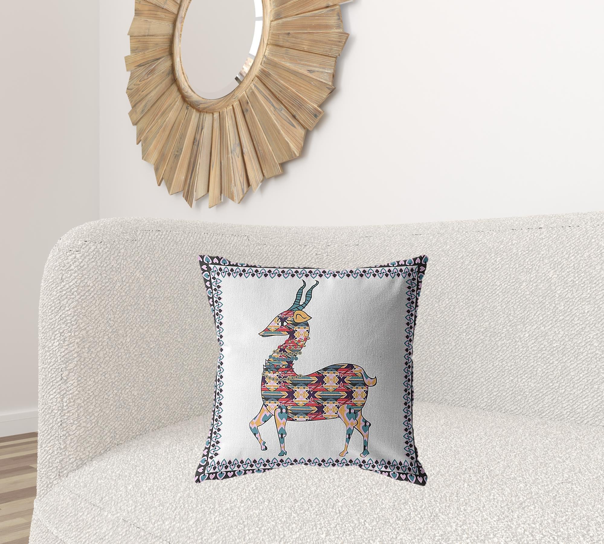 18" Blue White Boho Deer Suede Throw Pillow