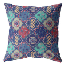 18” Navy Red Trellis Suede Throw Pillow