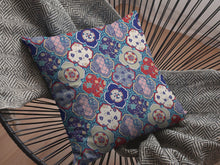 18” Turquoise Cream Trellis Suede Throw Pillow