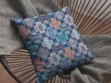 16” Turquoise Red Trellis Suede Throw Pillow