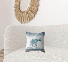16” Teal Ornate Elephant Suede Throw Pillow