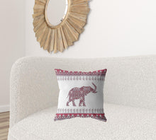 18” Red White Ornate Elephant Suede Throw Pillow