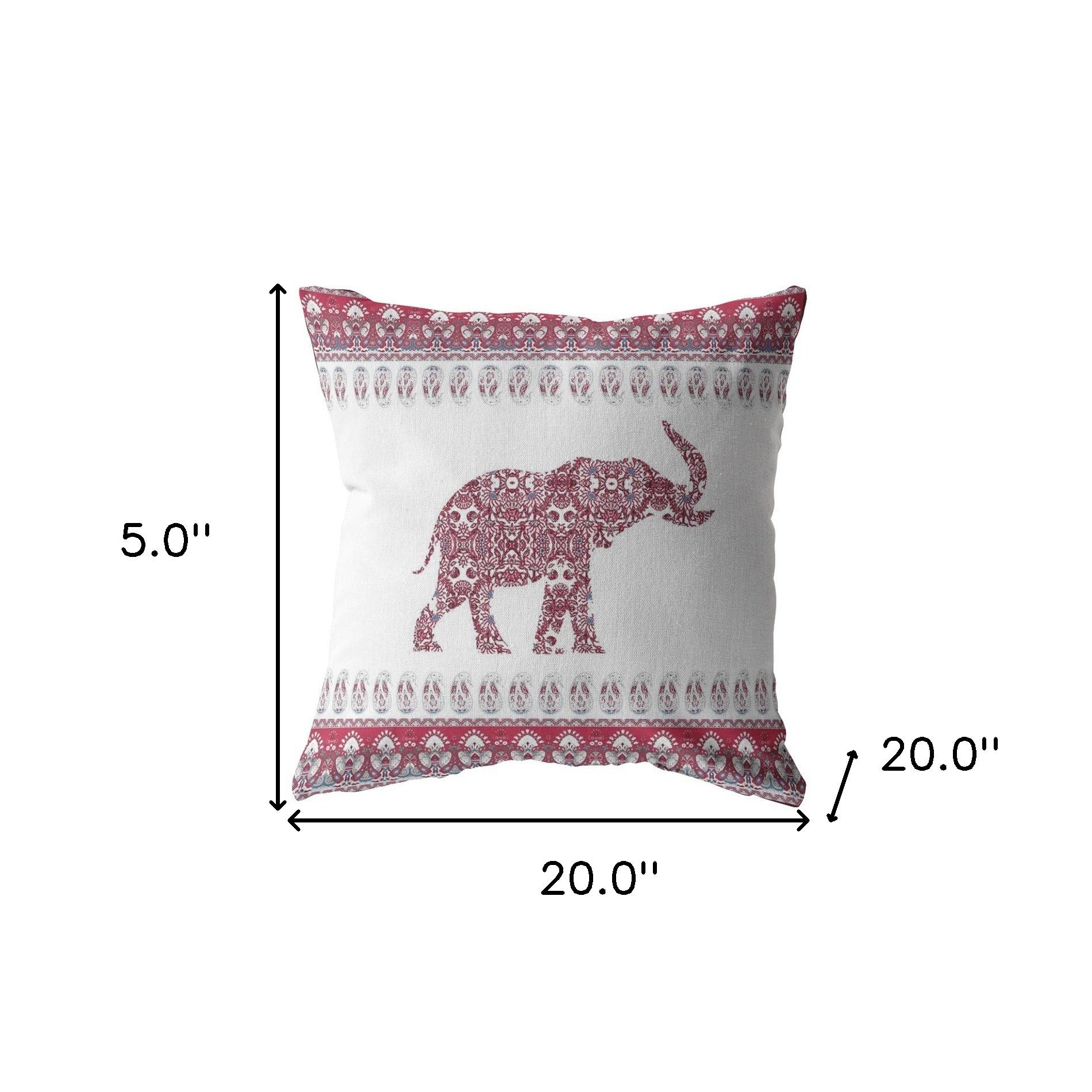 18” Red White Ornate Elephant Suede Throw Pillow