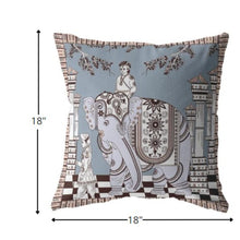 18” Blue Brown Ornate Elephant Suede Throw Pillow