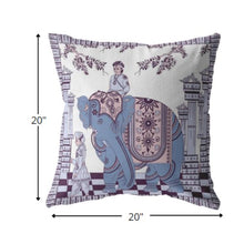 18” Blue Purple Ornate Elephant Suede Throw Pillow