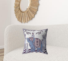 18” Blue Purple Ornate Elephant Suede Throw Pillow