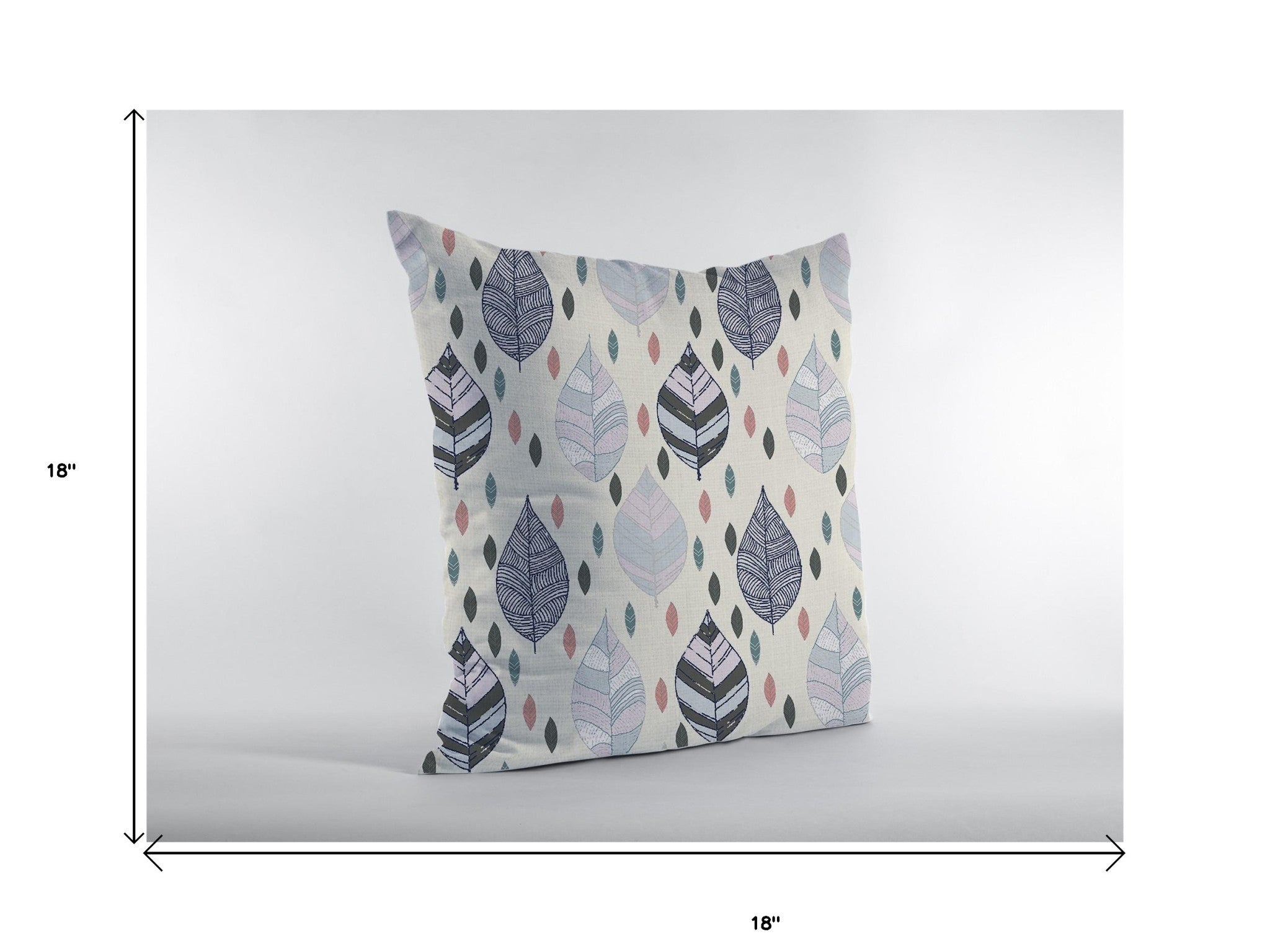 18” Cream Gray Leaves Suede Decorative Throw Pillow