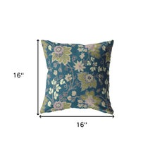 16” Teal Green Jacobean Suede Throw Pillow