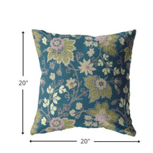 18” Teal Green Jacobean Suede Throw Pillow