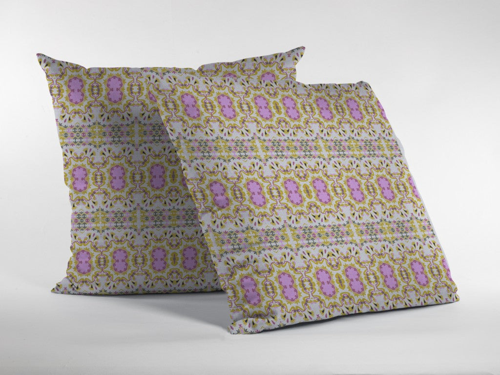 18” Yellow Lavender Geofloral Suede Throw Pillow