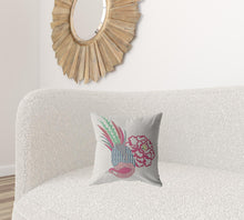 16” Pink White Peacock Suede Throw Pillow