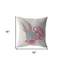 16” Pink White Peacock Suede Throw Pillow