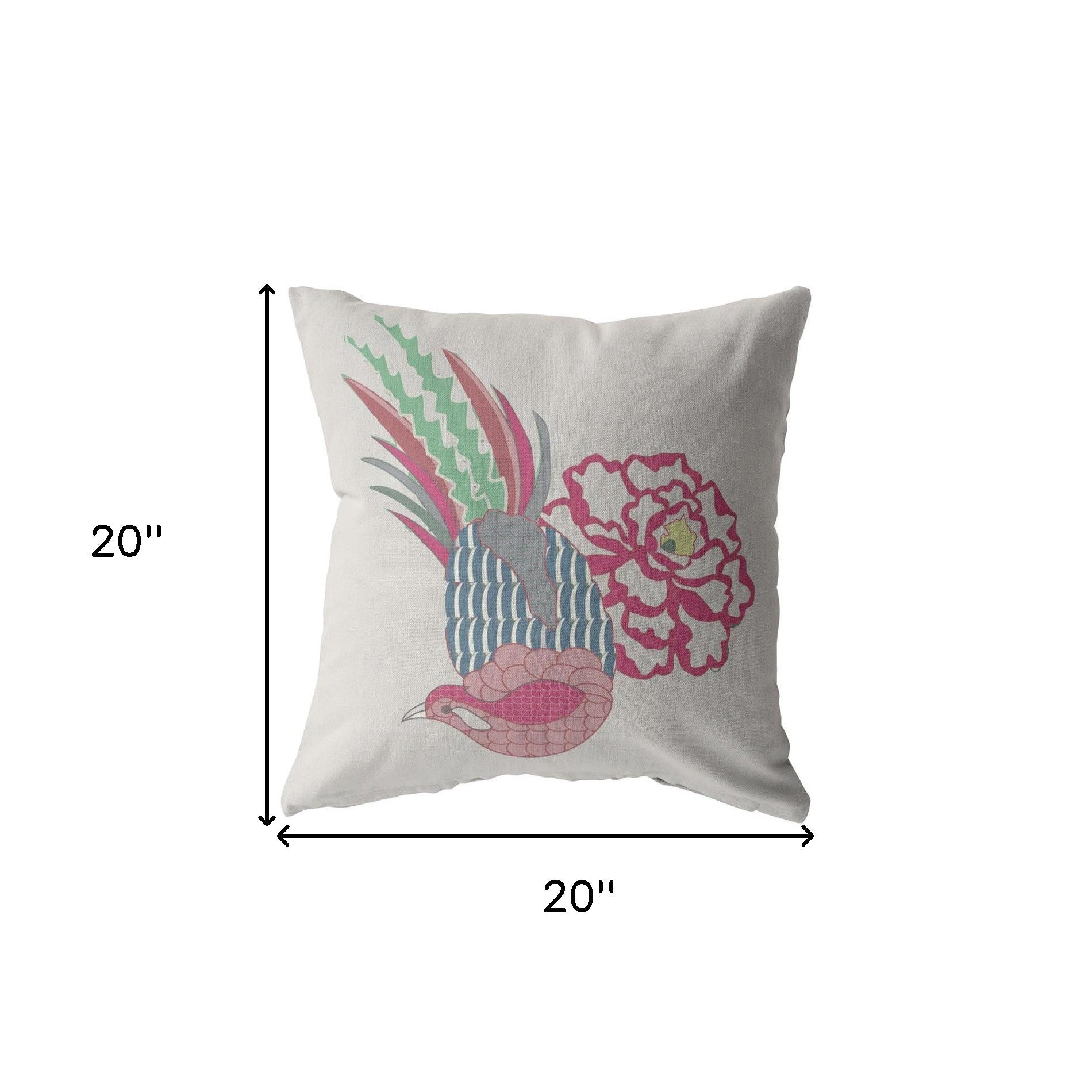 18” Pink White Peacock Suede Throw Pillow