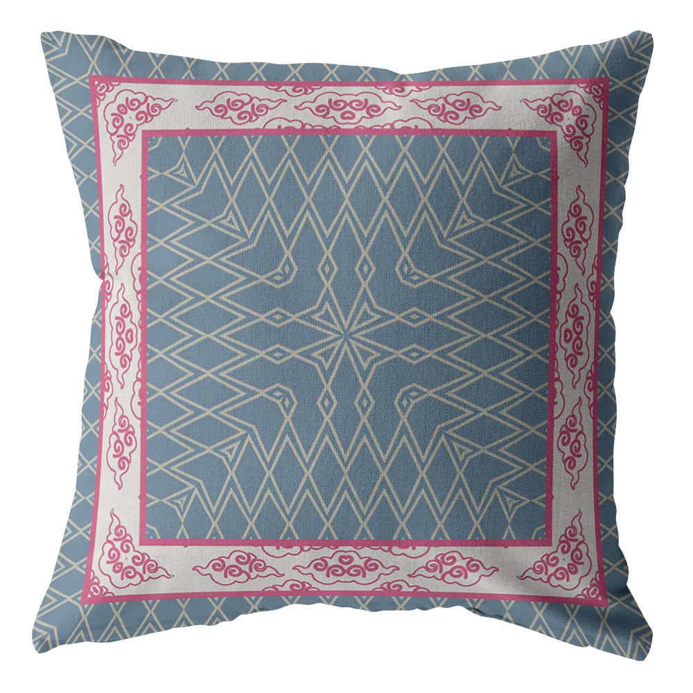 16" Pink Blue Nest Ornate Frame Suede Throw Pillow