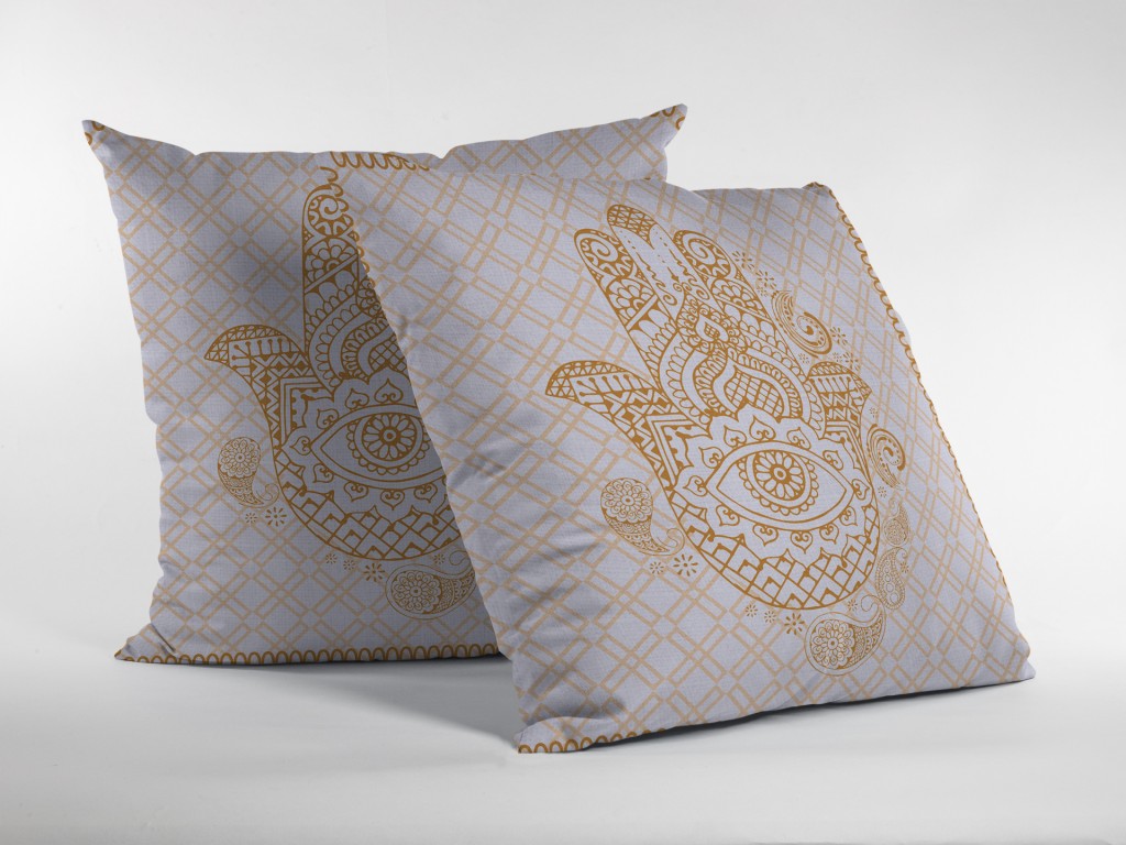 18” Gold White Hamsa Boho Suede Throw Pillow