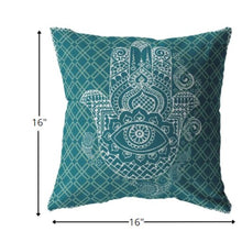 16” Teal White Hamsa Boho Suede Throw Pillow