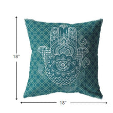 18” Teal White Hamsa Boho Suede Throw Pillow
