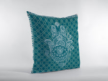 18” Teal White Hamsa Boho Suede Throw Pillow