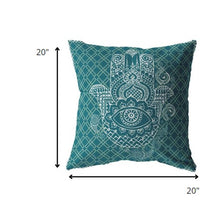 18” Teal White Hamsa Boho Suede Throw Pillow