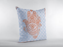 16” Blue Orange Hamsa Boho Suede Throw Pillow