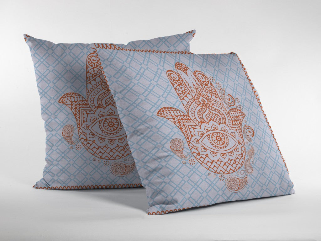16” Blue Orange Hamsa Boho Suede Throw Pillow