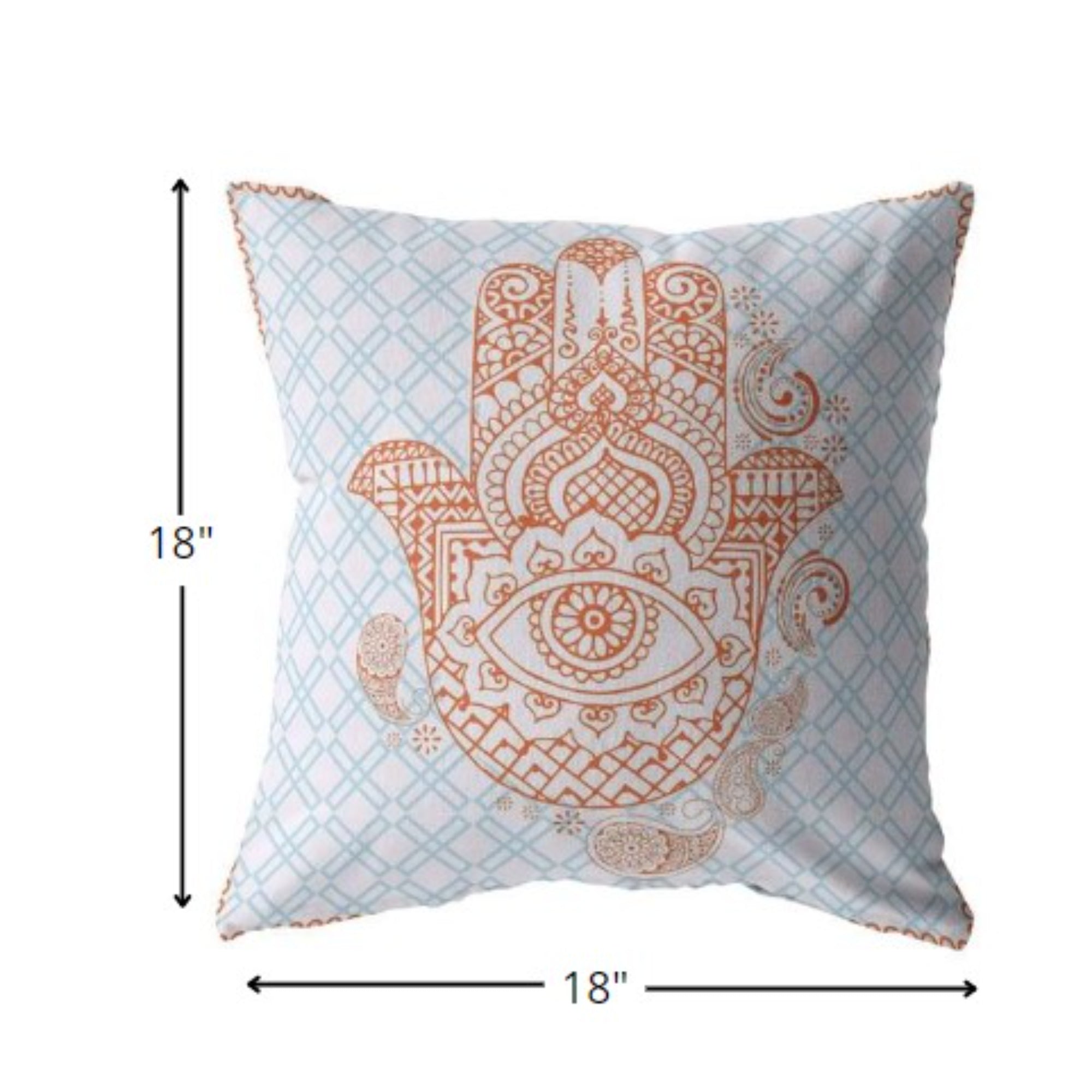 18” Blue Orange Hamsa Boho Suede Throw Pillow