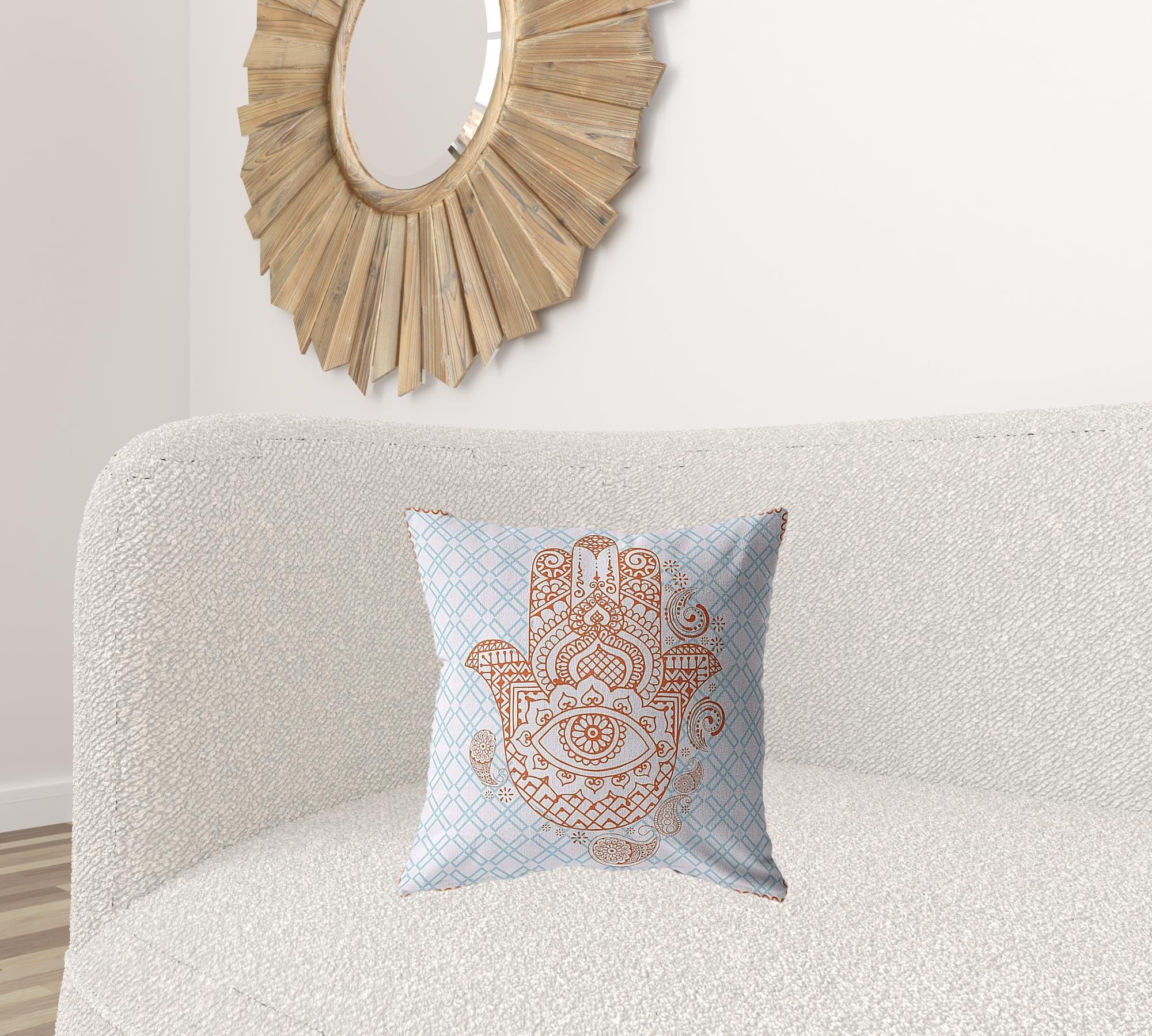 18” Blue Orange Hamsa Boho Suede Throw Pillow