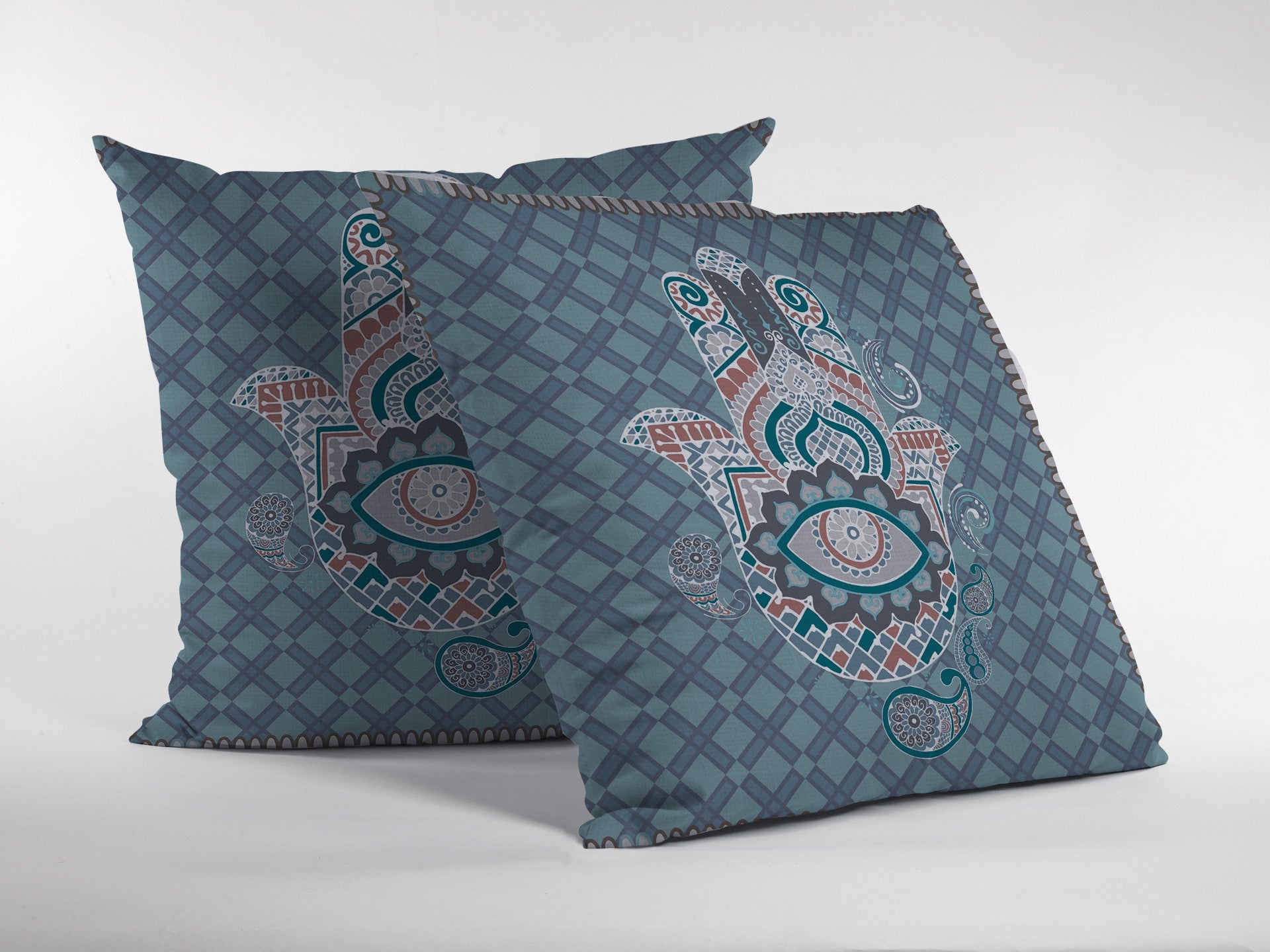 16” Slate Blue Hamsa Boho Suede Throw Pillow