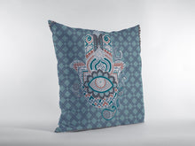 16” Slate Blue Hamsa Boho Suede Throw Pillow